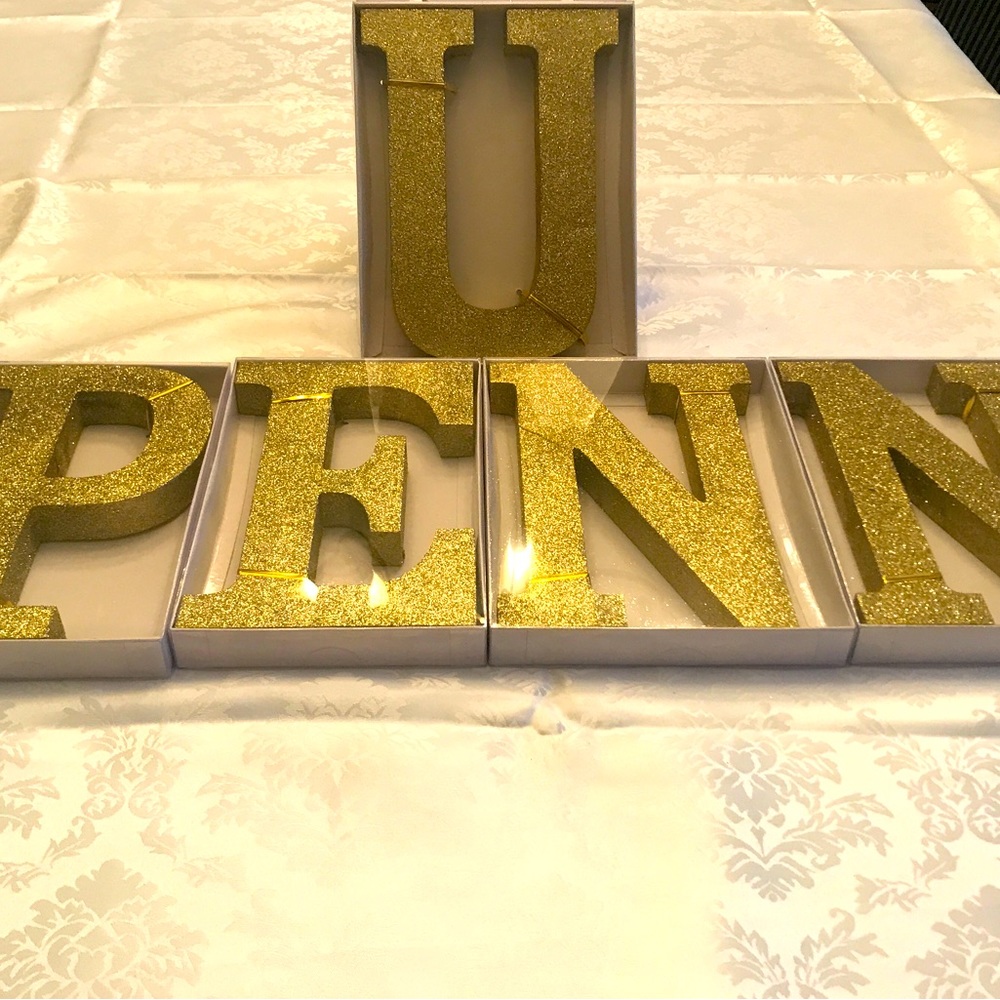 College UPenn Gold Glitter Block Letters Pennsylvania University BED DECORATING
